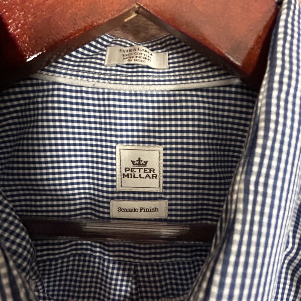 Peter Millar Seaside Finish Mens Navy Plaid Cotton Long‎ Sleeve Button Down XL - Picture 4 of 8